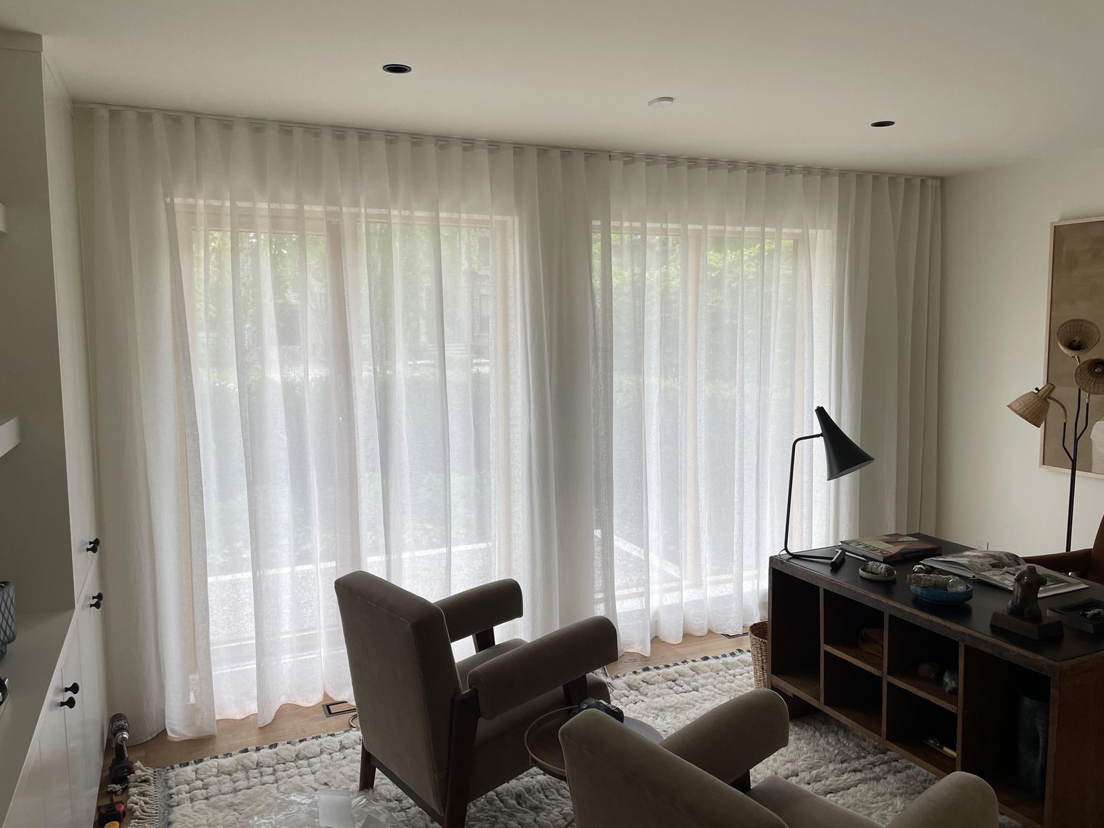 Living room with ceiling-track sheers