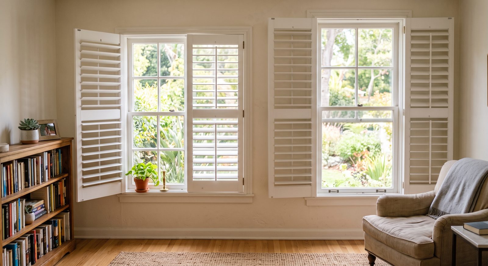 Living room with plantation shutters